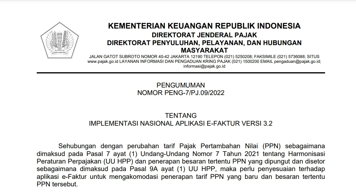 DJP Umumkan e-Faktur 3.2 Secara Resmi Dapat Diimplementasikan Secara Nasional Mulai 1 April