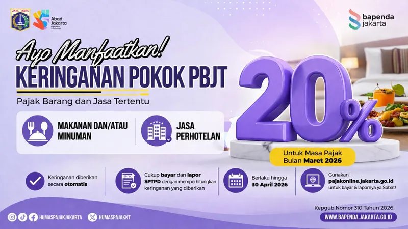 Pemprov DKI Jakarta Beri Diskon Pajak Hotel dan Restoran Hingga 30 April 2026