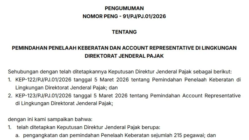 DJP Akan Mutasi Ribuan Pegawai Mulai Akhir Maret 2026, Begini Rinciannya