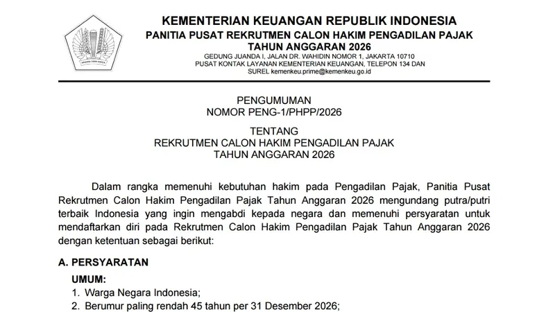 Kemenkeu Buka Rekrutmen Hakim Pengadilan Pajak, Praktisi Pajak Berpengalaman Bisa Mendaftar